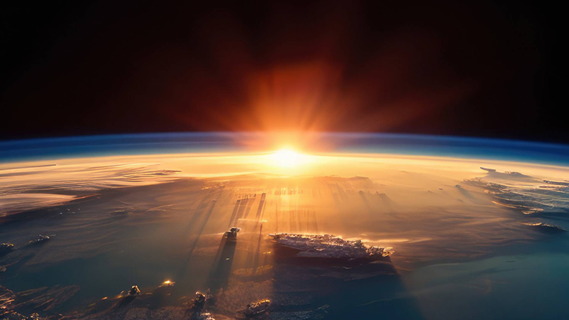 View of the world with the sun on the horizon